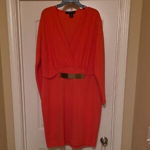 Ashley Stewart Red Sheath Dress V-Neck Dolman Sleeves